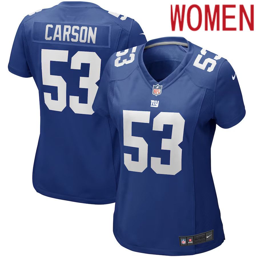 Women New York Giants 53 Harry Carson Nike Royal Game Retired Player NFL Jersey